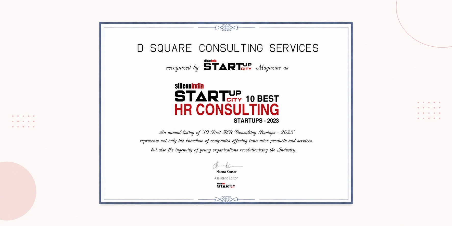 D Square Consulting Services Recognized Among the 10 Best HR Consulting Startups – 2023