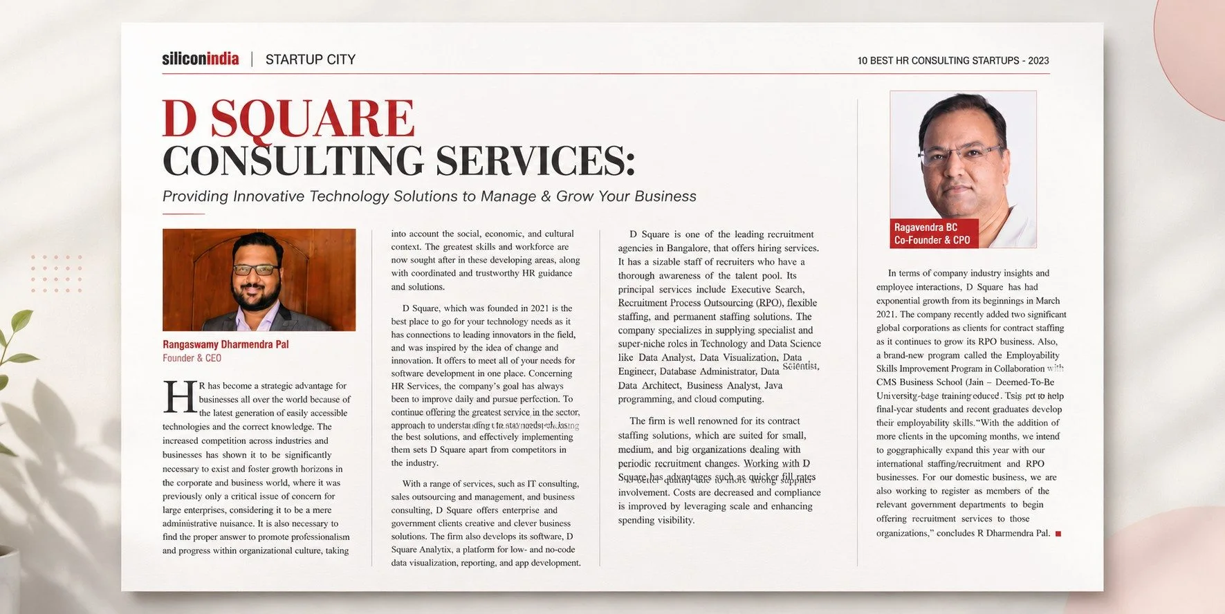 D Square Consulting Services Recognized Among the 10 Best HR Consulting Startups – 2023